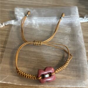 Adjustable Gold-Tone Cord Bracelet with Pink Ceramic Tous Charm